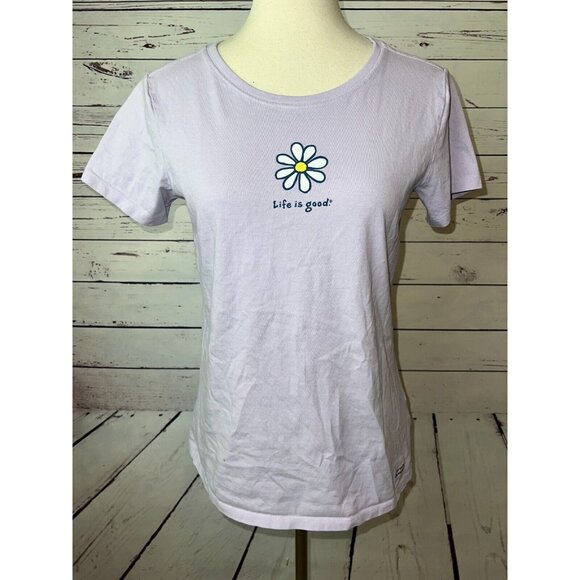 Life is Good Tee Shirt Small Purple Daisy Flower Graphic T-Shirt Vintage Spring - Picture 8 of 9